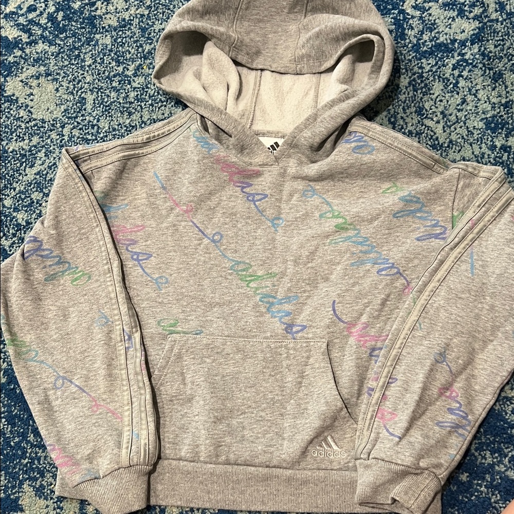 Adidas Gray Hoodie with Colorful Script